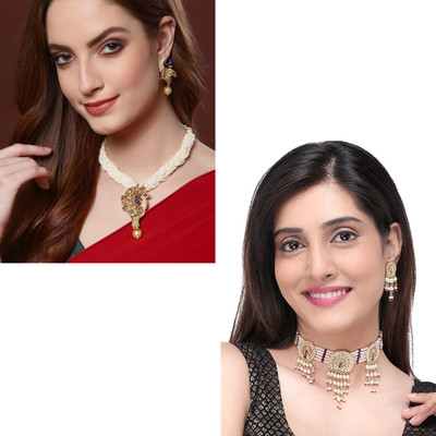 Dreamish Imitation Brass, Copper, Alloy Gold-plated White, Gold, Red Jewellery Set(Pack of 4)