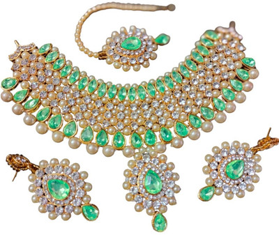 ANRA JEWEL Alloy Gold-plated Green, White Jewellery Set(Pack of 3)