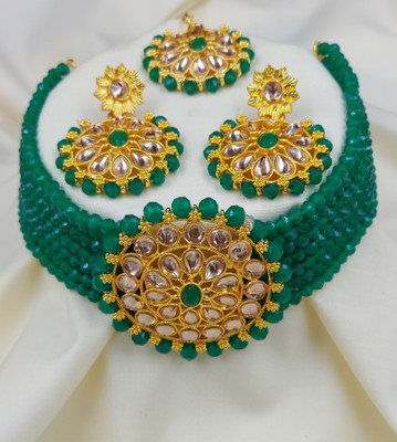 Ruhi Alloy Gold-plated Green, Gold Jewellery Set(Pack of 1)