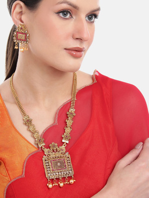 MANSIYAORANGE Copper Gold-plated Red Jewellery Set(Pack of 3)
