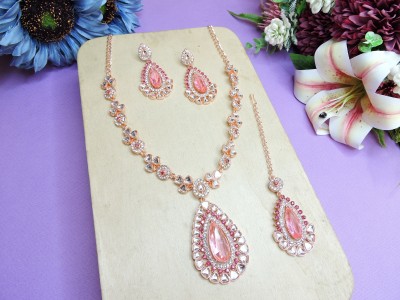 VATSALYA creation Alloy Gold-plated Pink Jewellery Set(Pack of 1)