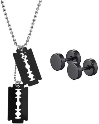 SILVOSWAN Stainless Steel Silver Black Jewellery Set(Pack of 2)