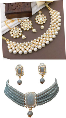 Shree Jai Sai Art Stone Gold-plated White, Grey Jewellery Set(Pack of 1)