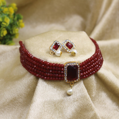 PingBling Alloy Gold-plated Maroon Jewellery Set(Pack of 1)