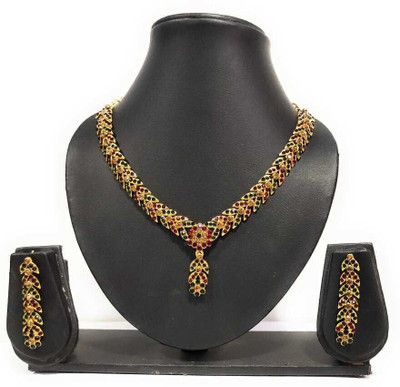 AK JEWEL STORES Alloy Gold-plated Maroon, Green Jewellery Set(Pack of 1)