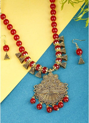 SKG Fashion Store Alloy Gold-plated Red Jewellery Set(Pack of 1)