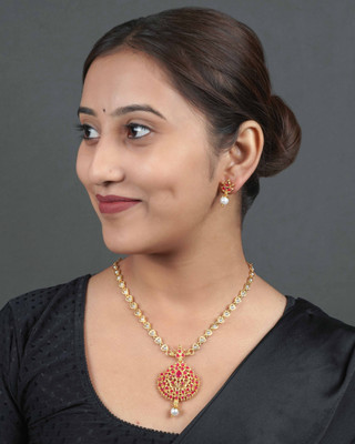 DIKSHA COLLECTION Brass Gold-plated Red Jewellery Set(Pack of 1)