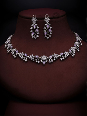 brado jewellery Brass, Stone, Crystal, Stainless Steel Gold-plated Silver, White, Purple Jewellery Set(Pack of 1)