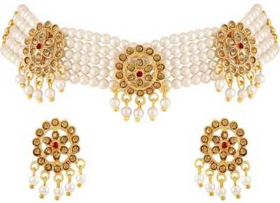 evashoppy Brass Gold-plated White Jewellery Set(Pack of 1)