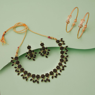 Divastri Brass Gold-plated Black, Gold Jewellery Set(Pack of 3)