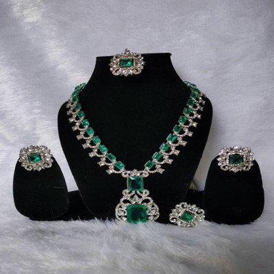 Anu Jewellery Alloy Gold-plated Green, Silver Jewellery Set(Pack of 1)