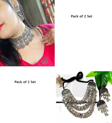 Samridhi DC Oxidised Silver, Alloy Silver Jewellery Set(Pack of 2)