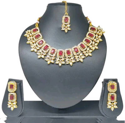 khetlazee Alloy Gold-plated Maroon, Gold Jewellery Set(Pack of 1)