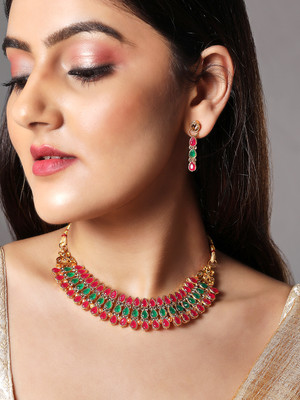 Rubans Elements Alloy Gold-plated Gold, Red, Green Jewellery Set(Pack of 1)