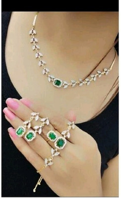 M Creation Alloy Gold-plated Green Jewellery Set(Pack of 1)