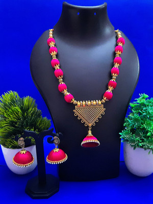 ssj Oxidised Silver Pink Jewellery Set(Pack of 1)