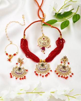 SHIRISHA Brass Gold-plated Red Jewellery Set(Pack of 1)