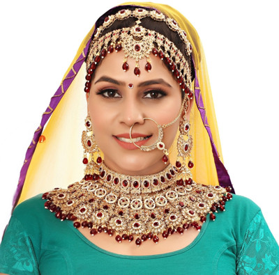 KK IMMITATION Alloy Gold-plated Maroon Jewellery Set(Pack of 1)