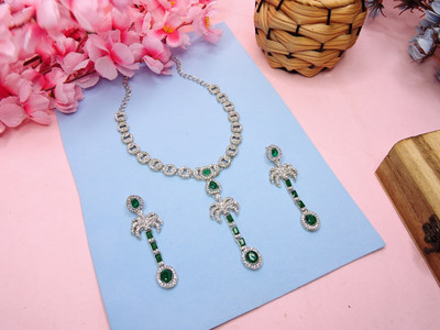 VATSALYA creation Alloy Rhodium Green Jewellery Set(Pack of 1)