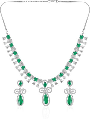 Jecy JEWELS Brass Rhodium Green Jewellery Set(Pack of 3)