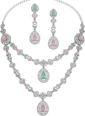 IKSAVA Brass Silver Multicolor Jewellery Set(Pack of 3)