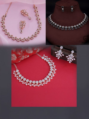 brado jewellery Brass Gold-plated Rose Gold, Silver, White, Black, Pink Jewellery Set(Pack of 3)