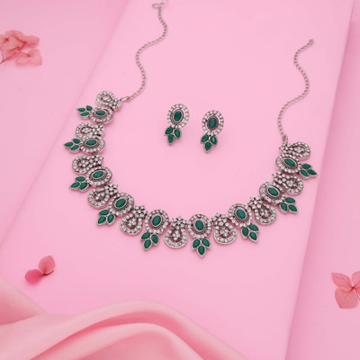 Alasca Brass Gold-plated Silver, Green, White Jewellery Set(Pack of 1)