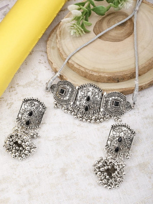 DEGHLAM Zinc Silver Black Jewellery Set(Pack of 3)