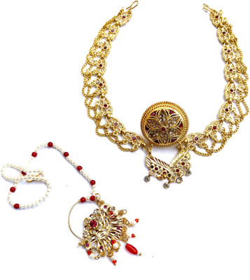 NIKYANKA Brass Gold-plated Red Jewellery Set(Pack of 1)
