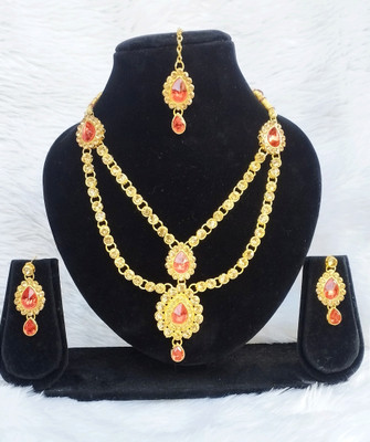 SweetArt Alloy Gold-plated Red Jewellery Set(Pack of 1)
