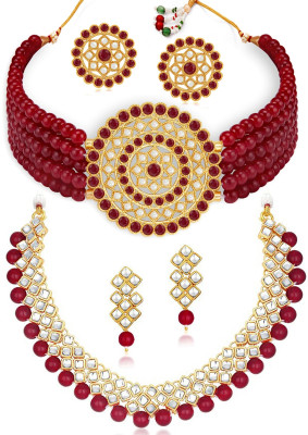 Sukkhi Alloy Gold-plated Red Jewellery Set(Pack of 6)