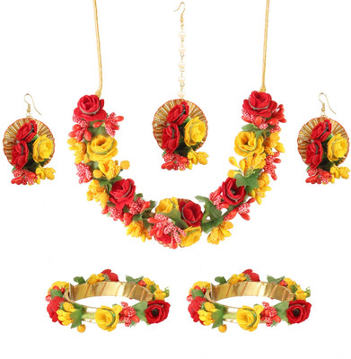 jailaxmi creation Fabric Yellow, Green, Red Jewellery Set(Pack of 1)