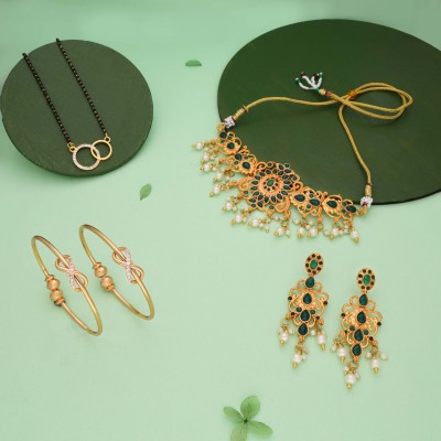 Alasca Brass Gold-plated Green Jewellery Set(Pack of 3)