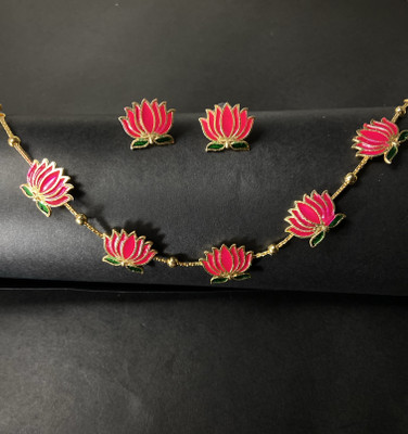 Igshaa Brass Gold-plated Red Jewellery Set(Pack of 3)
