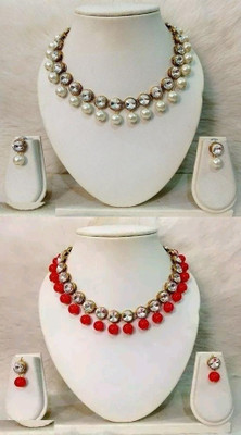 MAKHAN Alloy Gold-plated White, Red Jewellery Set(Pack of 2)