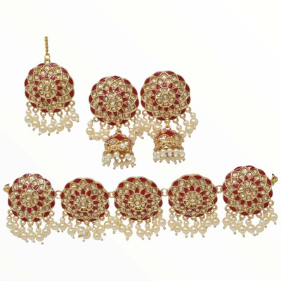 Meira Jewellery Alloy Gold-plated Red Jewellery Set(Pack of 4)