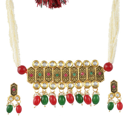 Shoshaa Brass Gold-plated Red Jewellery Set(Pack of 1)