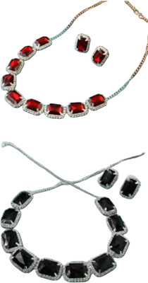 LJ CREATION Alloy Red, Silver, Black Jewellery Set(Pack of 2)