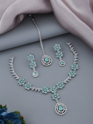 AKENTRPRISE Brass Silver Turquoise Jewellery Set(Pack of 1)