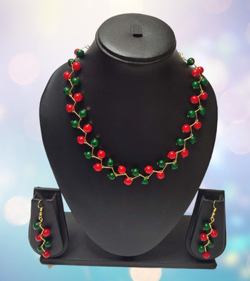 PRAGATI Alloy Green, Red Jewellery Set(Pack of 3)
