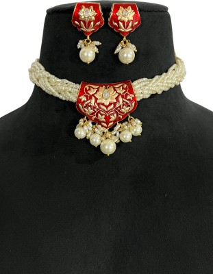 SVJC Brass Gold-plated Red Jewellery Set(Pack of 3)