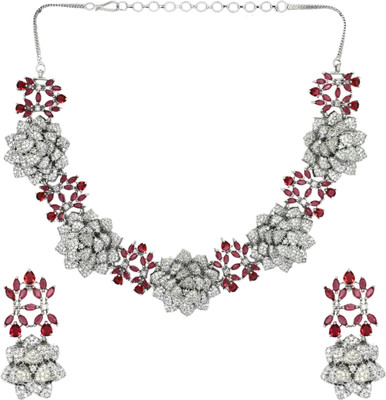 IKSAVA Brass Pink Jewellery Set(Pack of 3)