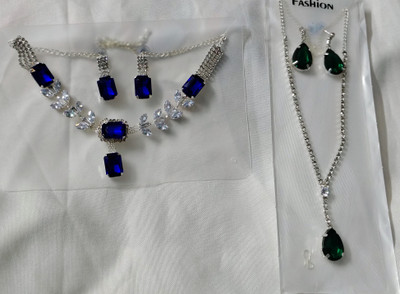 Hamza Jewels Stone Silver Blue, Green Jewellery Set(Pack of 2)