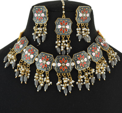 GEODE DELIGHT Zinc Gold-plated Grey Jewellery Set(Pack of 4)