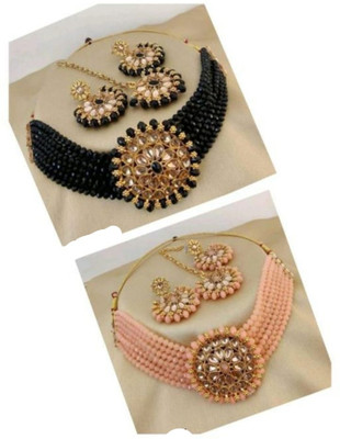 MAKHAN Alloy Gold-plated Black, Beige Jewellery Set(Pack of 1)