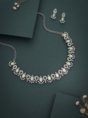 Divastri Brass Gold-plated Silver, White, Green Jewellery Set(Pack of 1)