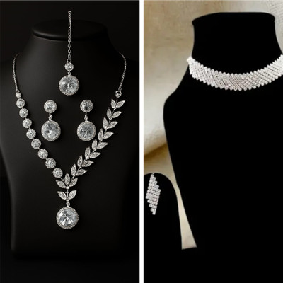 ABCD Alloy Silver White Jewellery Set(Pack of 2)