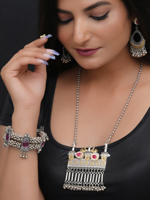 SHUBHAM JEWELLERS Oxidised Silver Brass Multicolor Jewellery Set(Pack of 1)