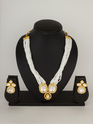 LUXOR Brass Gold-plated White Jewellery Set(Pack of 2)