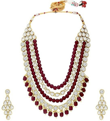 White pearl Alloy Gold-plated Maroon Jewellery Set(Pack of 1)